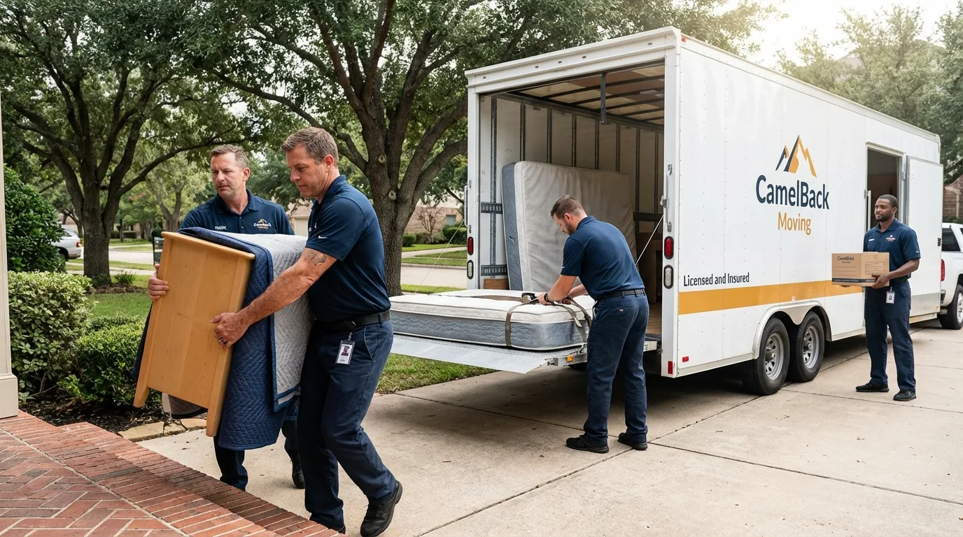 Crew loading residential truck for cross-state move from Kaukauna, WI